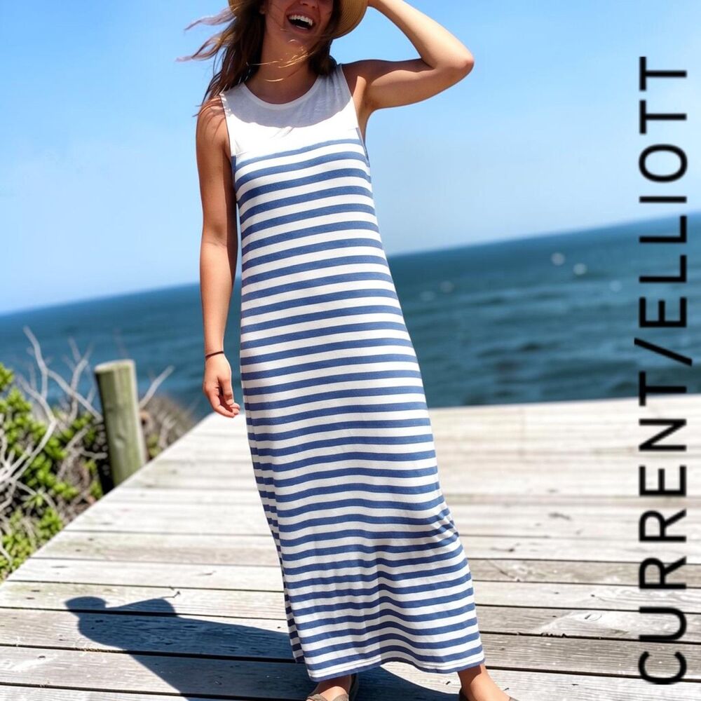 Current Elliott The Perfect Muscle Tee Dress Sleeveless Striped Midi Dress